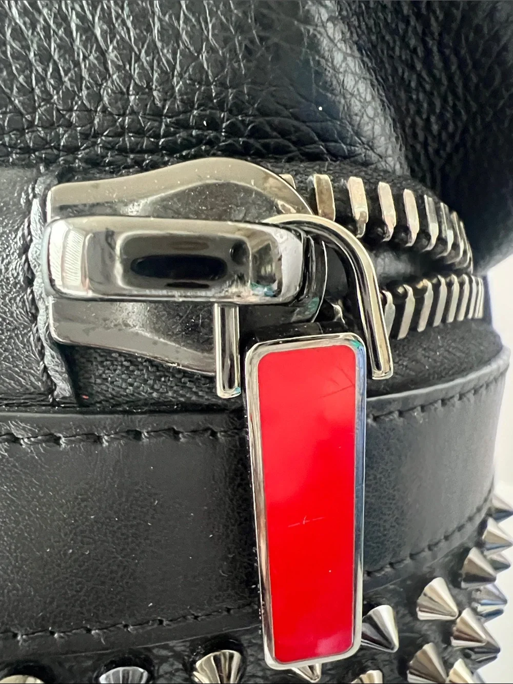 Christian Louboutin SPIKED EXPLORAFUNK Black Leather Studded Backpack Red